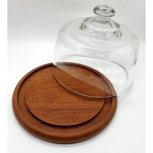 Vintage Dolphin Teakwood Serving Board with Glass Dome